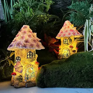 Pastoral Solar Decorative Lamp Resin Ambient Decoration Light Tree House for Outdoor Pathway Yard Decoration for Patio Lawn Deco