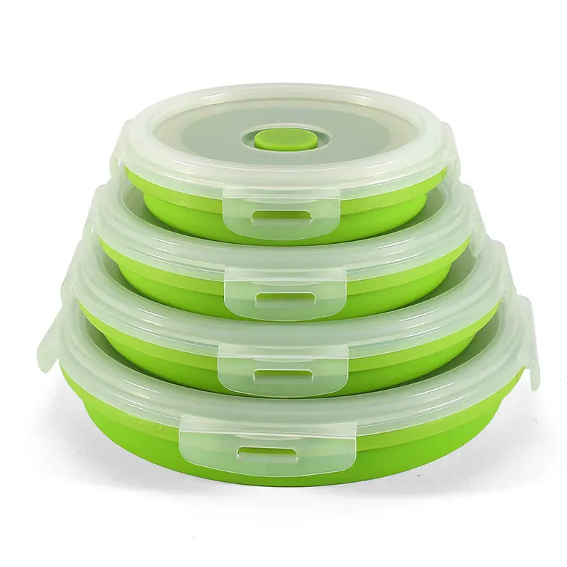 Boîte à lunch pliable en silicone 4 pièces ronde colorée ménagère sûre pour enfants micro-ondes réfrigérateur congélateur conteneur de stockage des aliments