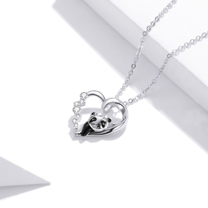 Collar de cadena de Plata de Ley 925, joyería fina, collar con colgante de <span class=keywords><strong>Panda</strong></span> de corazón esmaltado con piedras preciosas CZ para mujer - Product Image 2