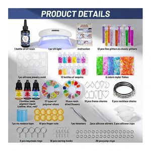 Kit de Bricolage pour Bijoux en Résine : Résine UV Transparente Dure, Lampe LED, Moules en Silicone, Paillettes, Fleurs, Pendentifs et Boucles d'Oreilles - Product Image 2