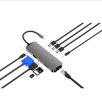 Adaptateur Oem Odm Type-C avec HDMI VGA USB3.0 RJ45 PD Stereo Audio SD Micro SD 10 en 1 USB C Hub pour ordinateur portable