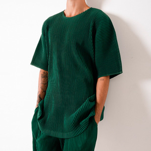 <span class=keywords><strong>Ensemble</strong></span> pantalon droit et t-shirt <span class=keywords><strong>plissé</strong></span> à manches courtes de couleur unie Zhuoyang pour <span class=keywords><strong>homme</strong></span>, style japonais, respirant, 100 % bambou - Product Image 1