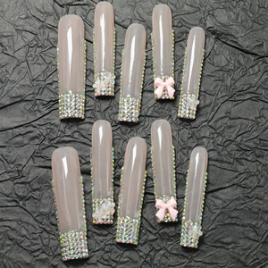 Prix d'usine en gros Ongles à presser longs de luxe en acrylique, motif papillon 3D, couvrance totale, haute qualité, faits main, forme carrée et cercueil - Product Image 3