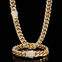 Collar de Cadena Cubana de Acero Inoxidable con Diamantes de 10 mm/12 mm para Hombre, Estilo Hip Hop