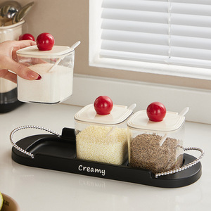Creamy <b>Spice</b> <b>Jar</b> Set With Lid And Spoon For Kitchen Storage M Size - Product Image 1