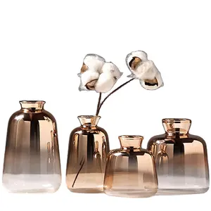 Piccolo vaso di fiori in vetro trasparente oro grande di lusso per matrimonio centrotavola decorazione Mini bottiglia quadrata per uso domestico o per feste
