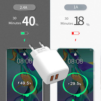 Portable Usb multiport Android adaptateurs d'alimentation Usb-a bloc mince chargeur mural téléphone charge rapide 5v 2.4a double chargeur
