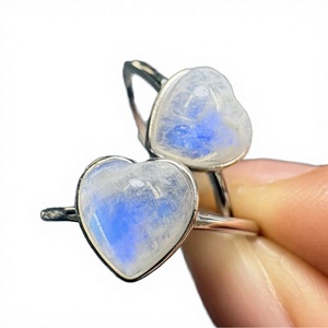 Healing Blue Moon Stone Natural Rose Quartz Crystal Citrine Kunzite Oval Polished Love Theme Silver Crystal <b>Rings</b> - Product Image 3