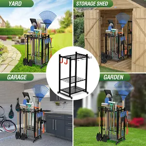 Buy-Wish Metal Garden Tool Organizer Stand With Hooks Indoor Outdoor Customizing Heavy Duty Garden Tool Storage Rack