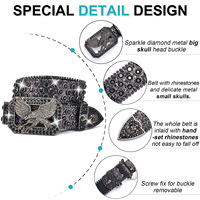 Cinturón Punk Estilo Europeo Americano Yonger con Diseño de Águila Voladora, Mosaico de Diamantes de Imitación y Lentejuelas, Hebilla de Aleación, 3.8cm de Ancho
