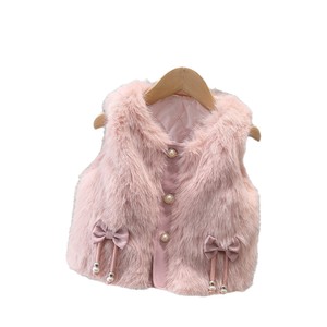 Chaleco Cálido y Peludo para Otoño e Invierno para Bebé Niña, Ropa Exterior Linda y Moderna con Decoración de Lazo y Perlas - Product Image 5