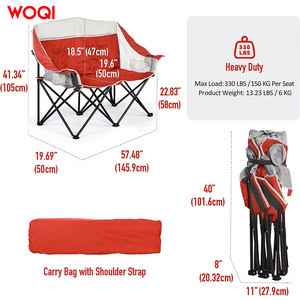Silla plegable extra grande WOQI para acampar, con marco de aluminio, tela Oxford roja, doble asiento con reposabrazos y portavasos - Product Image 2