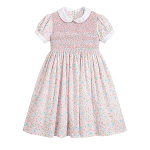 Customized Children Clothing Summer Printing Baby Girls Dress Short Sleeves Girl Child Dress with Petals Collar - Product Image 1