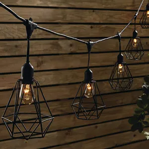 Lampes de patio de 20 pieds avec 10 ampoules à incandescence transparentes à l'intérieur des têtes de cage en métal Guirlandes lumineuses enfichables de Locarno pour porche marché café
