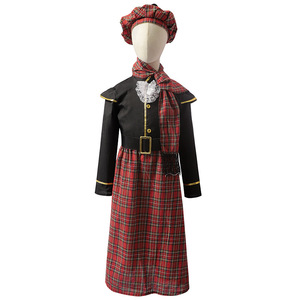 Disfraz de kilt escocés para niñas, vestido de actuación infantil con bufanda y sombrero, corte en A, poliéster satinado - Product Image 2