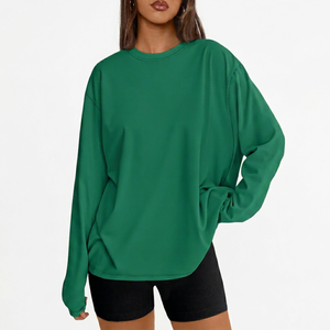 Camiseta de Punto de Manga Larga con Cuello Redondo para Mujer, Corte Regular Informal, Transpirable, Ecológica, de Secado Rápido, 100% Algodón - Product Image 1