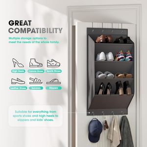 Over The Door <b>Shoe</b> Organizer 4 Tier Deep Pockets Hanging Closet Rack For <b>Shoes</b> Boots Grey - Product Image 2