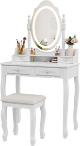 Ensemble de coiffeuse avec miroir et éclairage, table de maquillage moderne avec tabouret pour chambre à coucher - Product Image 3
