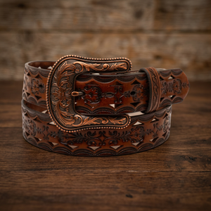 Ceinture BS International 100% Cuir de Vachette Véritable avec Boucle Ardillon, Imprimée par Transfert Thermique, Motif Floral Personnalisé, Longueur Ajustable, Étanche, 3,8 CM - Product Image 1