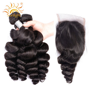 Sunlight Indian/brazilian Cuticle Aligned Virgin <strong>Hair</strong> Loose Wave Bundles With Lace Closure Extension 10A <strong>Hair</strong> Bundle Cheap <strong>Hair</strong> - Product Image 1