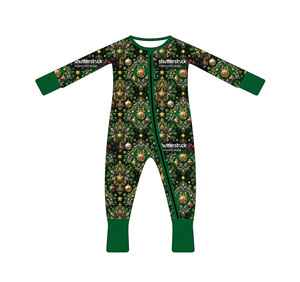 Body per Neonati con Stampa Natalizia <span class=keywords><strong>Elegante</strong></span> e Retrò, Logo Personalizzato, Manica Lunga, Morbido in Bambù e Spandex, con Cerniera, Vendita all'Ingrosso - Product Image 5
