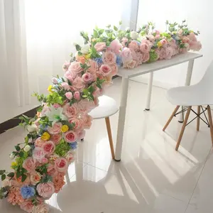 結婚式の装飾のための豪華なロングショーユニークなテーブルフラワーランナーカーペット絹の保存された花と植物花新年