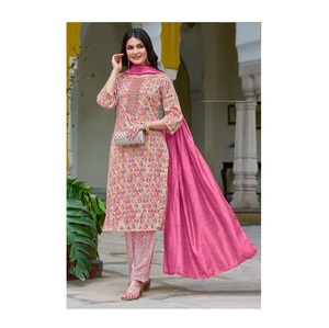 Nueva colección de pantalones Kurtis de 3 piezas con juego Dupatta para ropa regular y de oficina Kurti pakistaní - Product Image 1