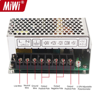 MiWi 120W Fuente de alimentación conmutada de salida cuádruple Multi voltaje 5V 12V 24V -12V SMPS Q-120