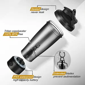 Tritan Điện Protein Shaker Chai Màu Đen Xách Tay Máy Xay Sinh Tố Và Mixer 600Ml USB Có Thể Sạc Lại Thể Thao Tập Thể Dục Chai Nước Mixer