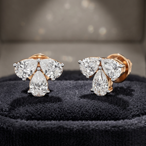 Classic Diamond <b>Stud</b> <b>Earrings</b> Pear Cut Flower Design Women's Wedding Jewelry - Product Image 3