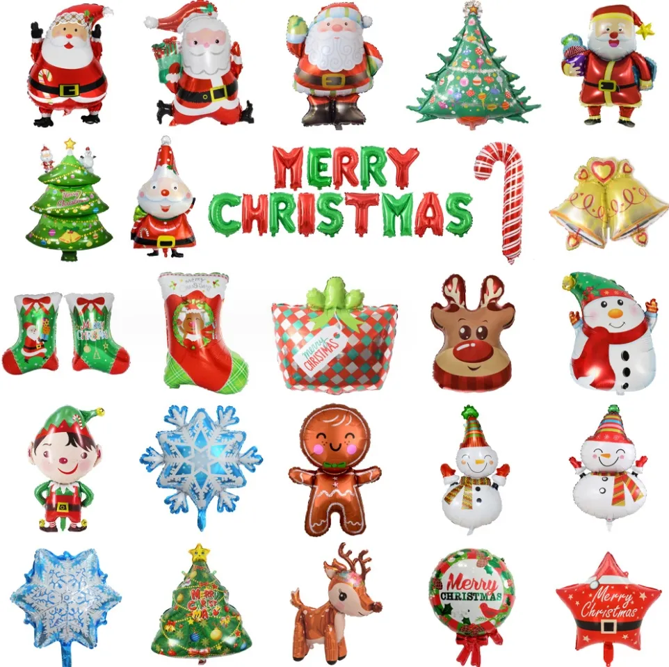 New Christmas Tree Candy Cane Gift Box Gingerbread Elk Snowman Helium Foil Balloons Merry Christmas Party Decoration Balloon