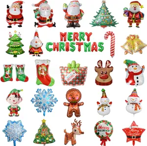 Nova árvore de Natal Candy Cane Gingerbread Elk Snowman Helium Foil Balloons Feliz Natal Decoração Balão