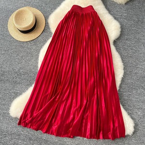 Falda Plisada Metálica Elegante para Mujer Falda <span class=keywords><strong>Midi</strong></span> Chic de Cintura Elástica en Línea A de Estilo Vintage - Product Image 4