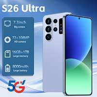 Smartphone S26 Ultra Grèce 7,3 pouces 90Hz LED Android 15 16 Go 1 To 108 MP 8800 mAh Deca Core 5G Double SIM Carte TF Face ID
