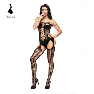 YZ Lange Mouwen Zwarte Nylon Mesh Visnet Bodystocking Volledig Transparante Nachtkous Outfit - Product Image 5