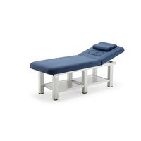 Table de massage à cadre métallique, lit de massage réglable en deux sections avec étagère de rangement, revêtement en tissu pour spa et salon de beauté