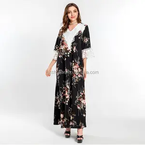 Best Sales Abaya Dubai Monsoon Arabic Evening Dress Skirt Printing Long Sleeve Moroccan Women Kaftan Gown Muslim Prom