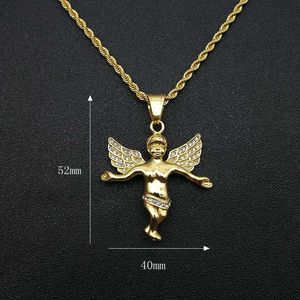 สร้อยคอจี้รูปนางฟ้าฮิปฮอป ชุบทอง พร้อมโซ่สแตนเลสประดับคริสตัลรูปปีก เหมาะสำหรับเป็นของขวัญ - Product Image 2