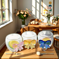Tasse à café en verre rose avec nœud papillon 3D, double paroi, pour les fêtes, vente en gros