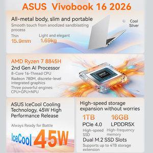 โน้ตบุ๊ค Vivobook16 สำหรับธุรกิจ พกพาสะดวก Ryzen7 8845H แรม 16GB หน้าจอ 16 นิ้ว ความละเอียด 2.5K  SSD 1TB คอมพิวเตอร์พกพาสำหรับเล่นเกม - Product Image 4