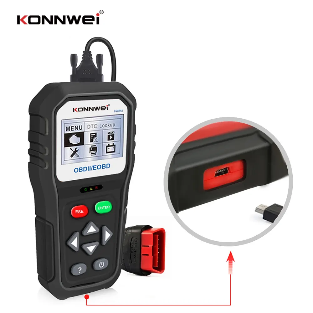 Verbeterde Compact Ontwerp Auto Diagnostic Tool KW818 OBD2 Scanner Wissen Codes Gemakkelijk Ondersteuning Batterij Controleren