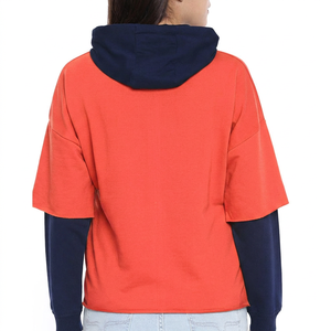 Sudadera con Capucha Extra Grande Personalizada para Mujer, Diseño Color Block, Hombros Caídos, Corte Corto, Tejido de Algodón y Fibra de Bambú, Ropa de Otoño - Product Image 2