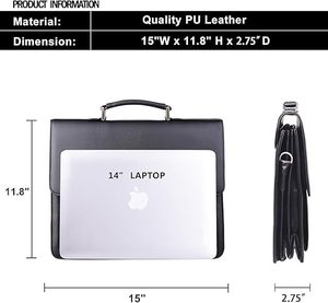 Maletín de Cuero PU Duradero Personalizado OEM, Maletín para Portátil de 15 Pulgadas, Maletín de Negocios para Oficina, Estilo Mensajero Tradicional, para <span class=keywords><strong>Abogados</strong></span> - Product Image 4