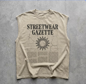 Débardeur Homme Vintage Imprimé <span class=keywords><strong>Journal</strong></span> Coton Épais Coupe Oversize Sans Manches T-shirt Streetwear Tendance - Product Image 1