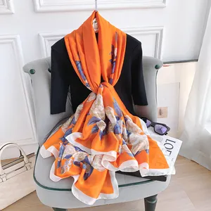 Wholesale 2023 Women Silk Scarf Satin Foulard Scarves And Shawls Muslim Hijab Scarf For Women 90x180cm