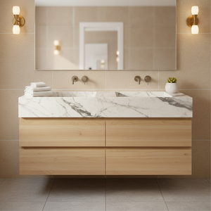 YUANDA Piano di Lavoro in Marmo Bianco Arabescato Naturale di Lusso per Bagno e Soggiorno, Top Solido per Vanità e Banconi, Ideale per Hotel - Product Image 2