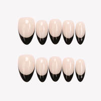 Offre Spéciale – Ongles Acryliques Minimalistes Y2K Nude Cool Noirs Diagonaux Amande Française à Coller – Vente en Gros Personnalisable Faits Main pour Fêtes et Rendez-vous