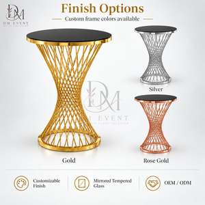 Table de cocktail ronde pour les fournisseurs d'événements avec base en fil torsadé en acier inoxydable doré et plateau en verre trempé miroir - Product Image 4