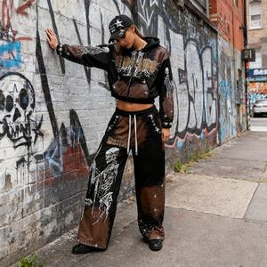 Conjunto Deportivo de 2 Piezas con Logotipo Personalizado, Chaqueta con Capucha y Cremallera y Pantalones Deportivos de Nailon, Estilo Hip-Hop Urbano, Cortavientos para Hombre - Product Image 2