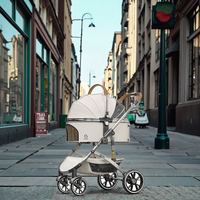 Poussette pliable à 4 roues pour petits animaux, imperméable, grande capacité, coussin confortable, compatible voiture/train/bateau